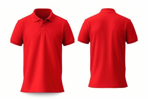 camiseta polo vermelha simulada na frente e vista traseira isolada