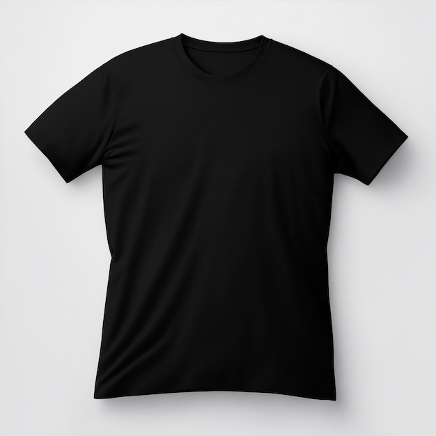 Camiseta preta simulada com um fundo branco sutil