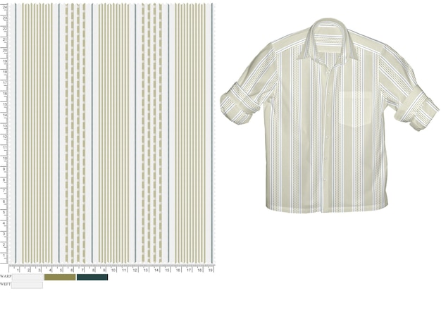 Camiseta a rayas y tela con rayas verticales en tonos verde beige y azul