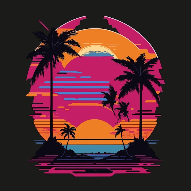 Camiseta retro de verano al atardecer