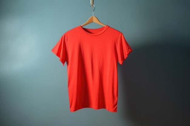Camiseta roja colgada en una percha un lugar para el texto