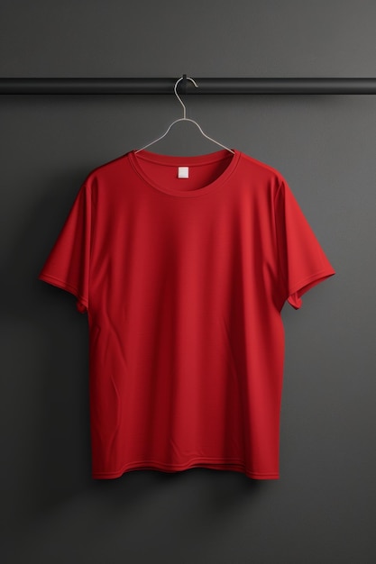 Camiseta roja en colgante contra la pared oscura