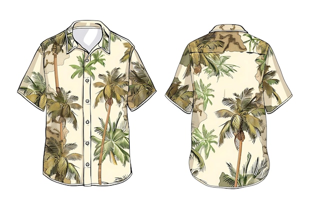 Camiseta de ropa 2D con ramas y hojas de cocoteros Patrón Concepto de moda Idea Diseño artístico