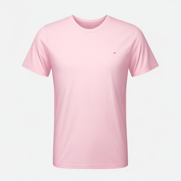 Camiseta rosa com um pequeno logotipo no peito