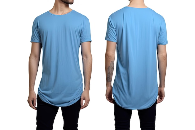 Camisetas azules masculinas fotorrealistas con espacio de copia frente y atrás