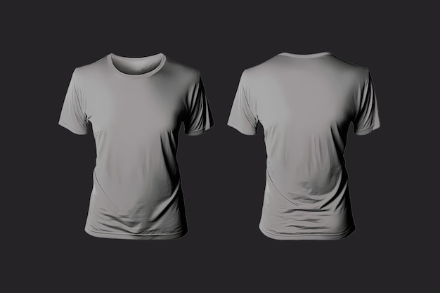 Camisetas cinza masculinas realistas com espaço para cópia frontal e traseira