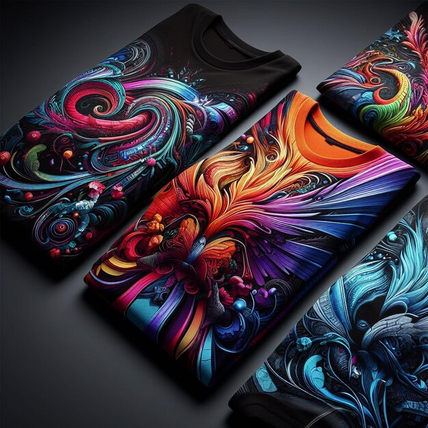 Foto camisetas de fotos gratis nueva colección vibrante y llamativa con pinturas abstractas coloridas