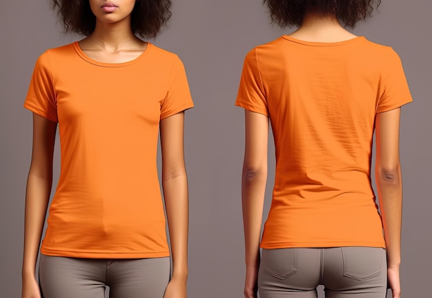 Foto camisetas laranja femininas realistas com espaço para cópia frontal e traseira