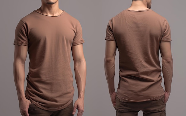 Camisetas marrones masculinas fotorrealistas con espacio de copia frente y atrás