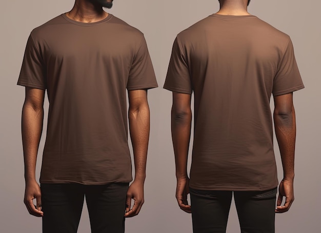 Camisetas marrones masculinas fotorrealistas con espacio de copia frente y atrás