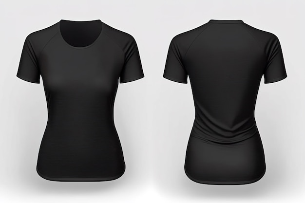 Camisetas negras femeninas realistas fotográficas con vista frontal y posterior del espacio de copia Creado con Generativo