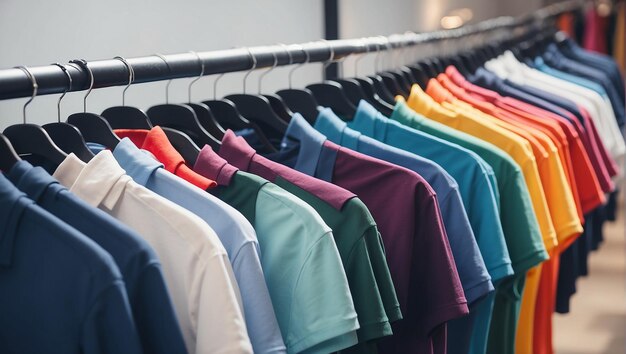 Camisetas de primavera coloridas y camisas polo de cerca para el concepto de compras