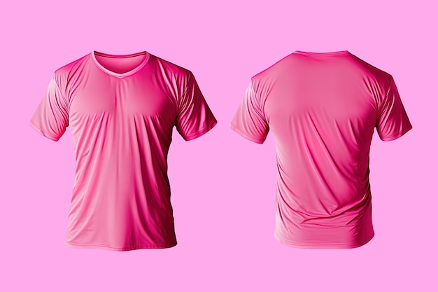 Camisetas rosa masculinas realistas de fotos com espaço para cópia frontal e traseira