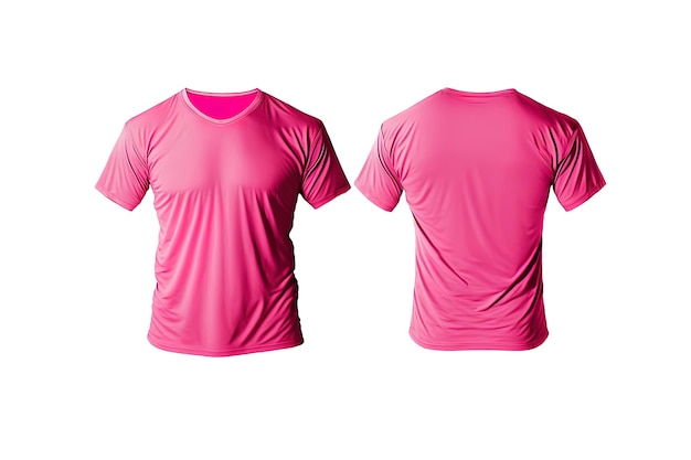 Camisetas rosa masculinas realistas de fotos com espaço para cópia frontal e traseira
