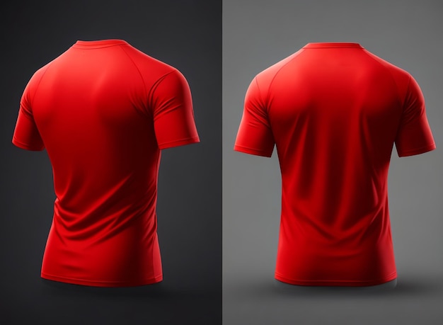 camisetas vermelhas realistas de foto com vista frontal e traseira de espaço de cópia