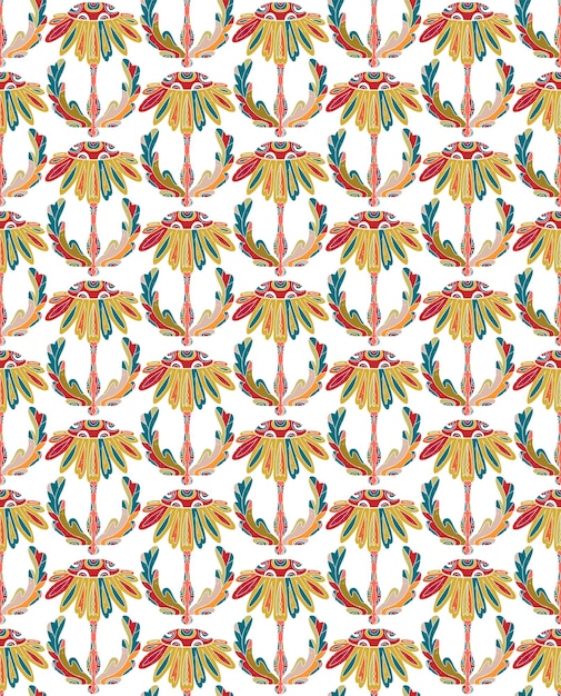 Camomile patrón floral sin costuras con flores y hojas decorativas estilizadas en estilo de arte popular Impresión ornamental vintage inspirada en motivos tradicionales Ideal para textiles papel tapiz y papelería