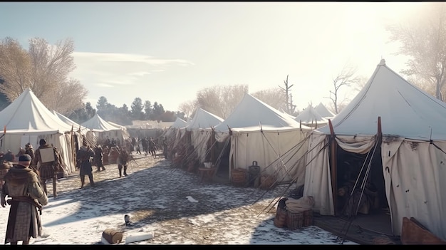 Campamento de invierno de un ejército medieval IA generativa