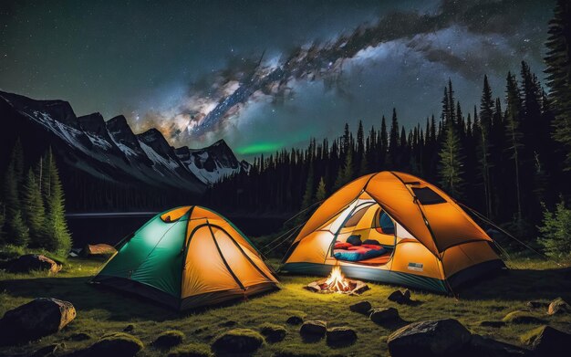 Campamento nocturno con carpa