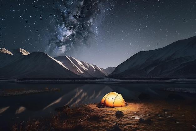 Campamento nocturno de montaña nevada AI