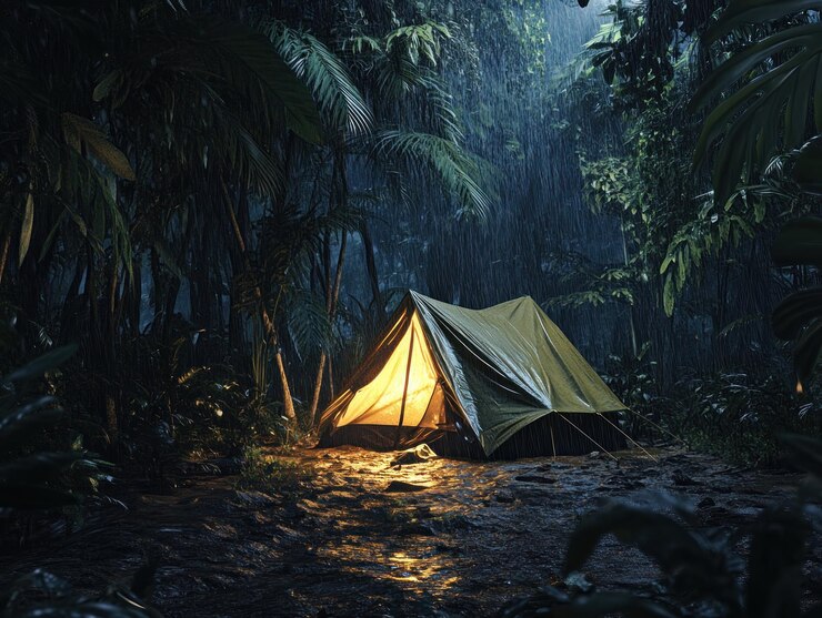 Un campamento en una selva tropical