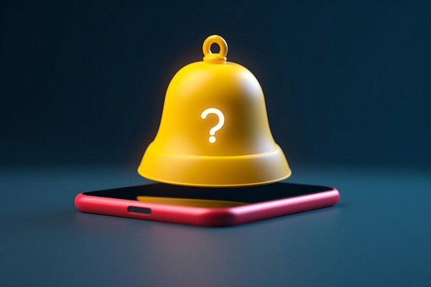 Una campana amarilla en un teléfono con un signo de interrogación.