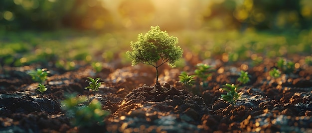 La campaña ambiental de base muestra a la comunidad plantando árboles para restaurar los ecosistemas Concepto Iniciativa de plantación de árboles para la conservación del medio ambiente Colaboración comunitaria Restauración del ecosistema