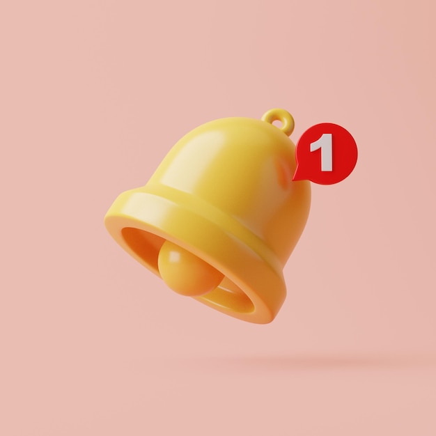 Campana de notificación en un fondo rosado Icono en diseño de dibujos animados 3D Render Ilustración