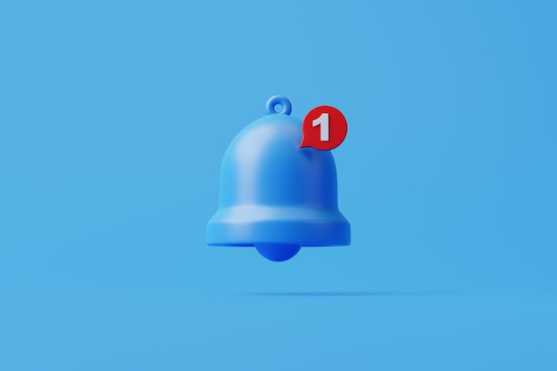 Campana de notificación sobre un fondo azul Icono en diseño de dibujos animados 3D Render Ilustración