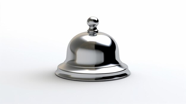 Una campana plateada con una tapa plateada que dice "servicio" en ella