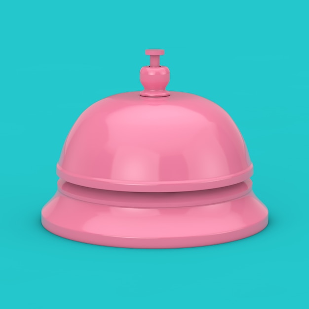 Campana de servicio de alarma de anillo de recepción rosa Mock Up sobre un fondo azul. Representación 3D