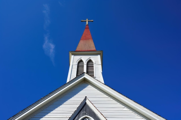 Campanário da igreja contra um céu azul claro