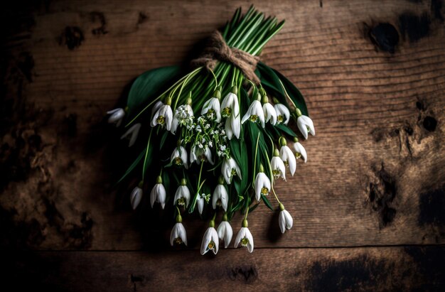 campanilla de las nieves flor sobre fondo de madera, ai generativo