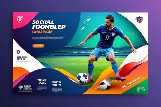 Foto campeonato mundial de fútbol medios sociales publica anuncios de banner web o volante cuadrado o póster con gradiente diseño de plantilla colorida