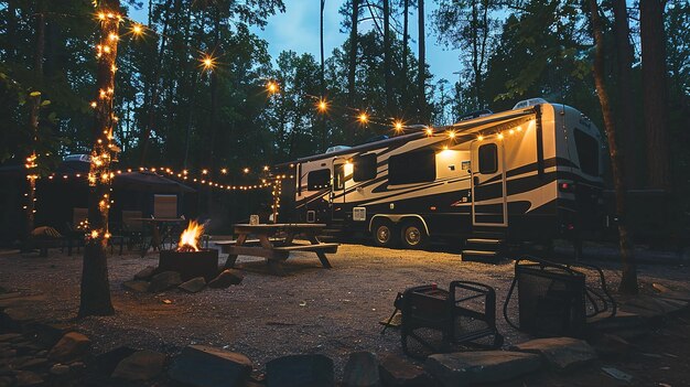 Foto un camper está estacionado frente a un camper