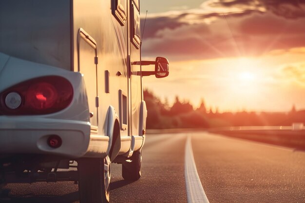 Foto un camper en movimiento en una autopista