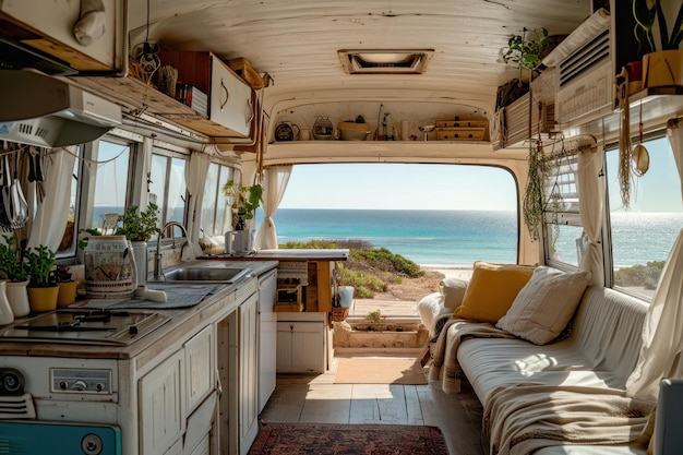 Foto camper uma linda caravana para viajar em conforto totalmente mobiliado