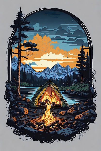 Camping-Bildschirmbild für T-Shirt-Design