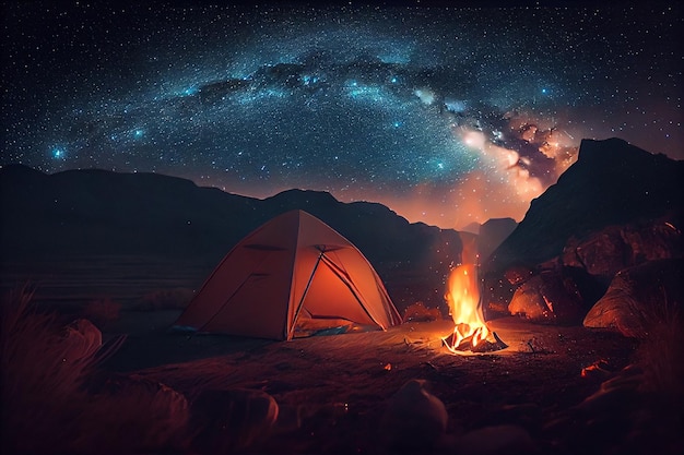 Camping bajo el concepto de estrellas de Night Skygenerative ai