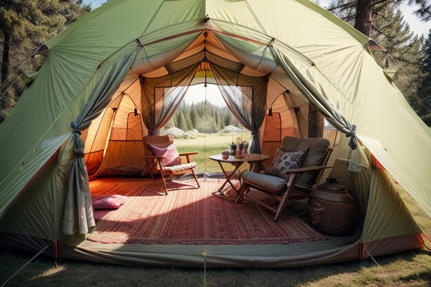 Camping im Freien, Zeltreisen, Entspannung, Erholung, Zelt im Wald