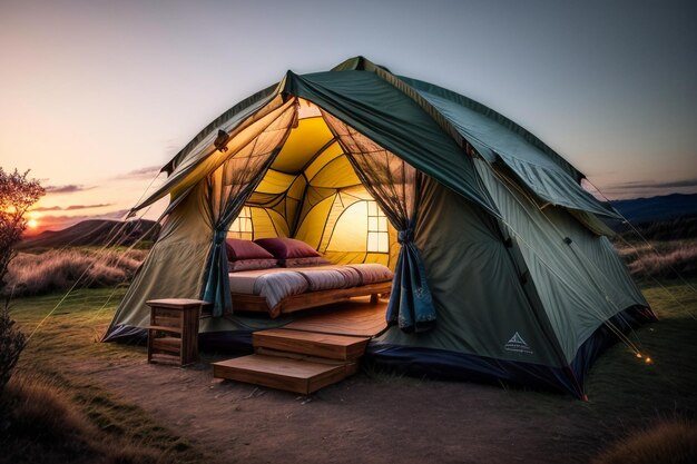 Camping im Freien, Zeltreisen, Entspannung, Erholung, Zelt im Wald