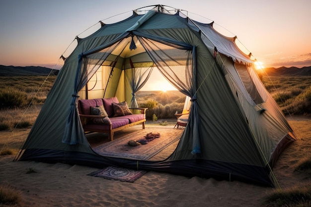 Camping im Freien, Zeltreisen, Entspannung, Erholung, Zelt im Wald
