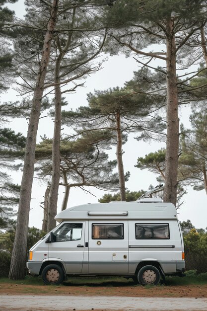 Camping im Wald des Wohnwagens Urlaub in einem Wohnwagen