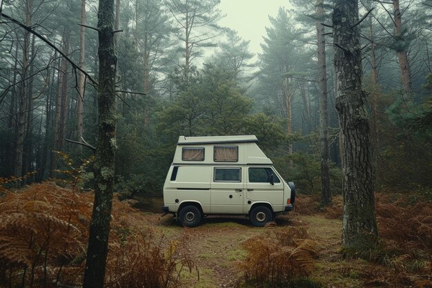 Camping im Wald des Wohnwagens Urlaub in einem Wohnwagen