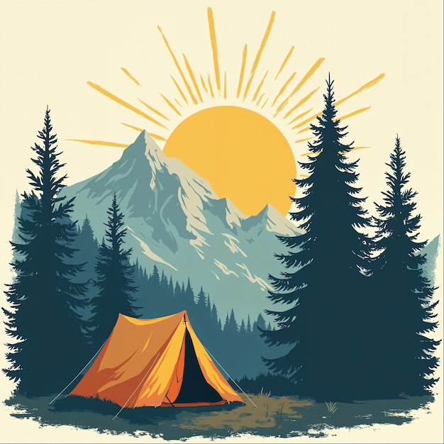 Camping in den Bergen bei Sonnenuntergang