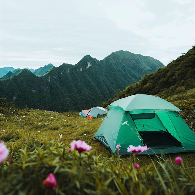 Foto camping in den bergen tapeten