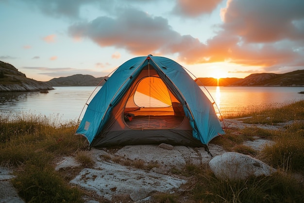 Camping mit Zelt im Park professionelle Fotografie