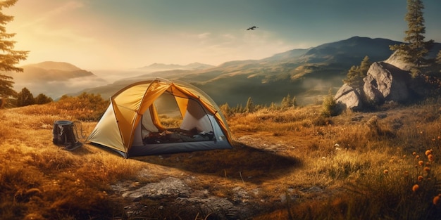 Foto camping en la naturaleza con carpas fondo borroso ai generateand