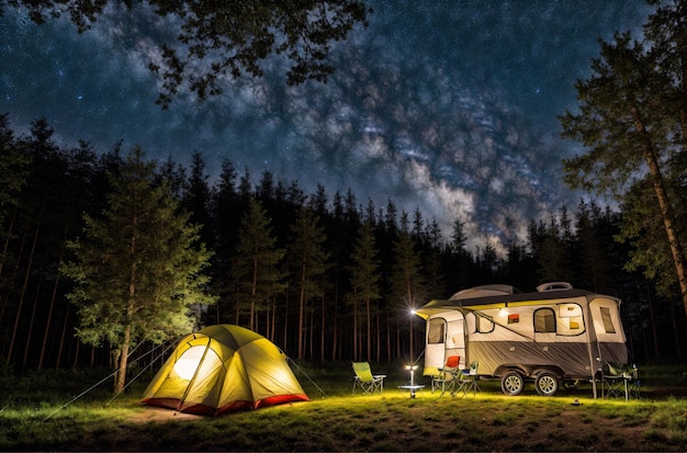 Camping nocturno Into the Wild en el bosque