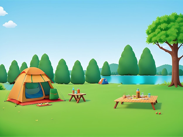 Camping o picnic en el parque natural durante el día ilustración vectorial de escena