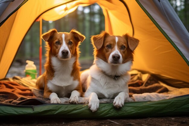 Camping pawsome Nova Scotia Duck Tolling Retriever y Jack Russell Terrier se embarcan